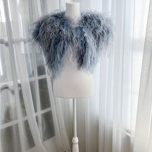 Topshop Feathered Shrug in Light Blue